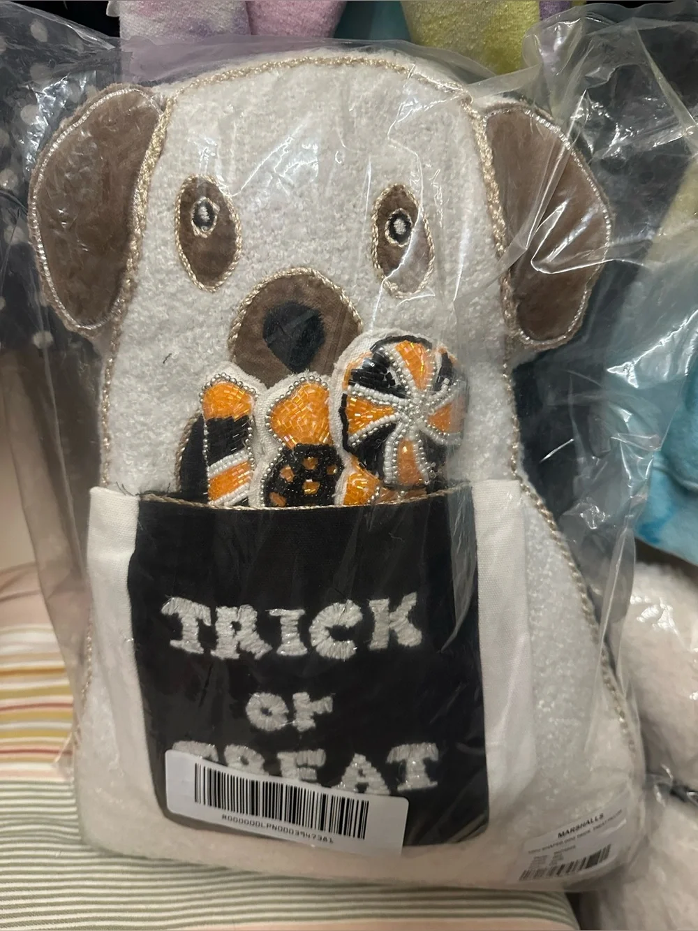 White & Brown 'Trick or Treat' Dog Pillow Holiday Accent